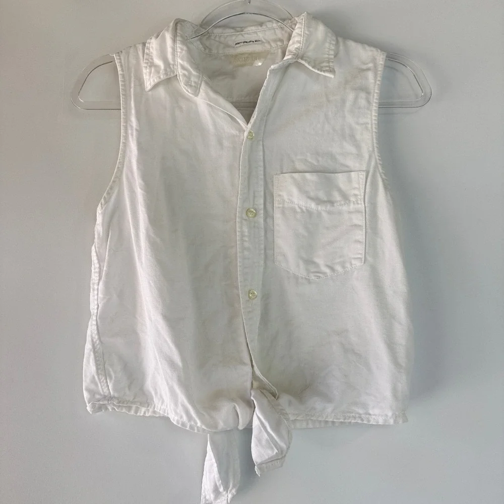 MOTHER Sleeveless Foxy Knot Shirt Womens Size S White Cotton Linen Tie Front Top - Picture 3 of 13